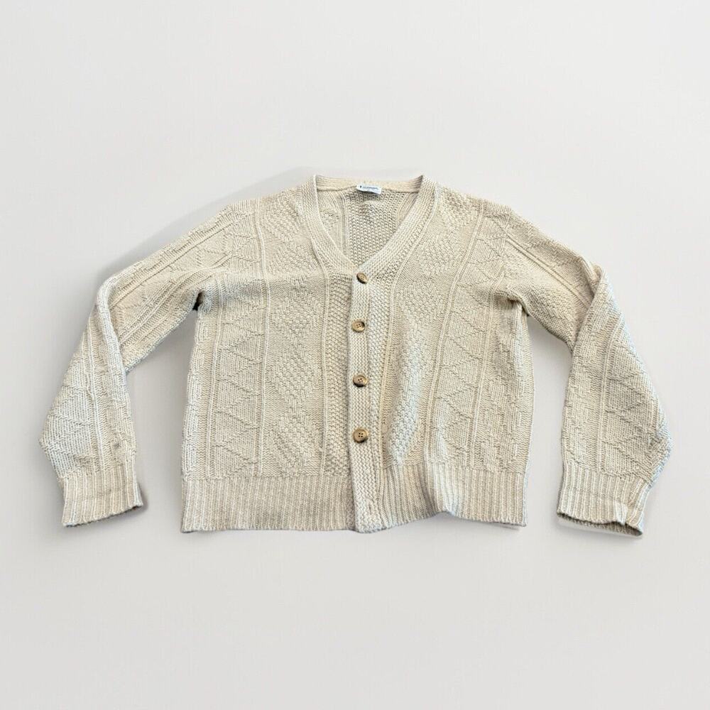 Vintage Lahmar Mens Beige Cardigan V Neck Button Up Sweater Size XL Made in USA